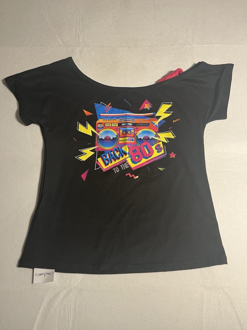 Princess Back To The 80s Women’s Large Black Graphic Boombox Shirt NWT